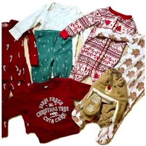 Festive Christmas Holiday Pajama Outfit Set Boy or Girl spearmint Love bundle
